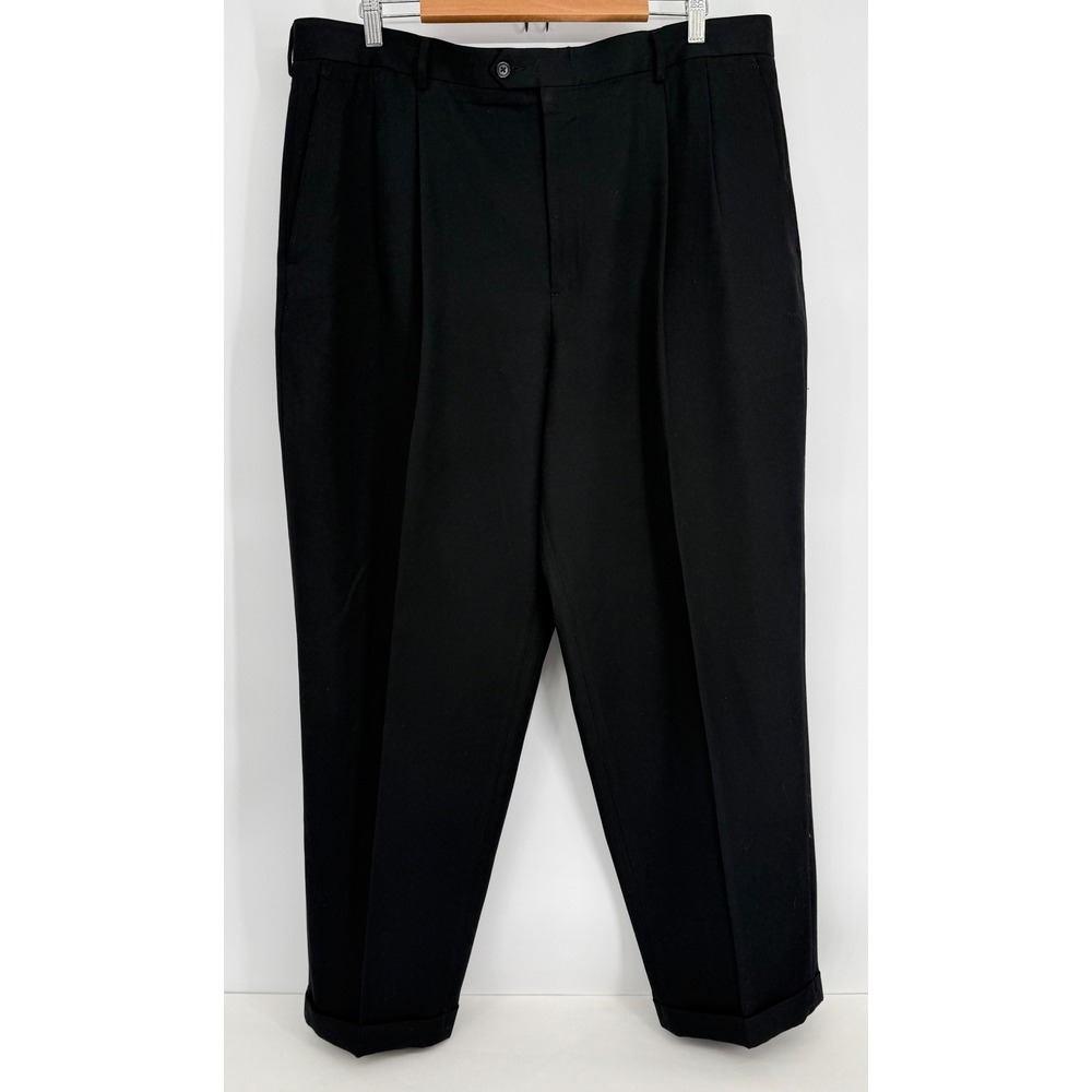 Claiborne Mens Black Pleated Cuffed Dress Pants Trousers Sz 40x30